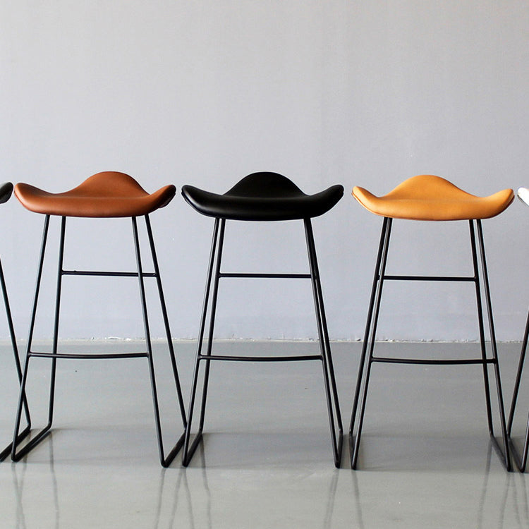Black PU Leather Barstools Industrial Low Back Bristol Counter Stool with Saddle Seat