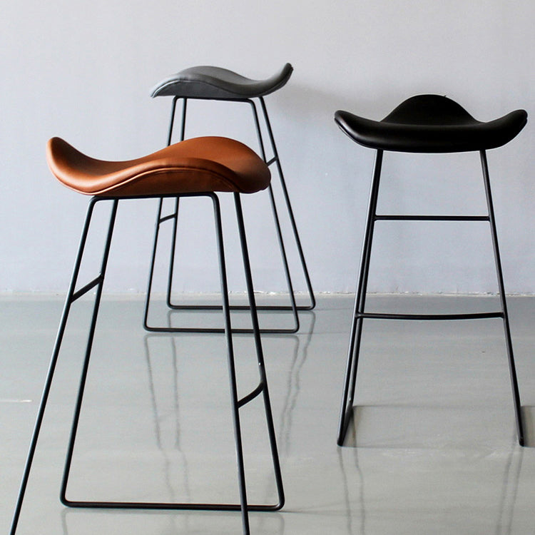 Black PU Leather Barstools Industrial Low Back Bristol Counter Stool with Saddle Seat