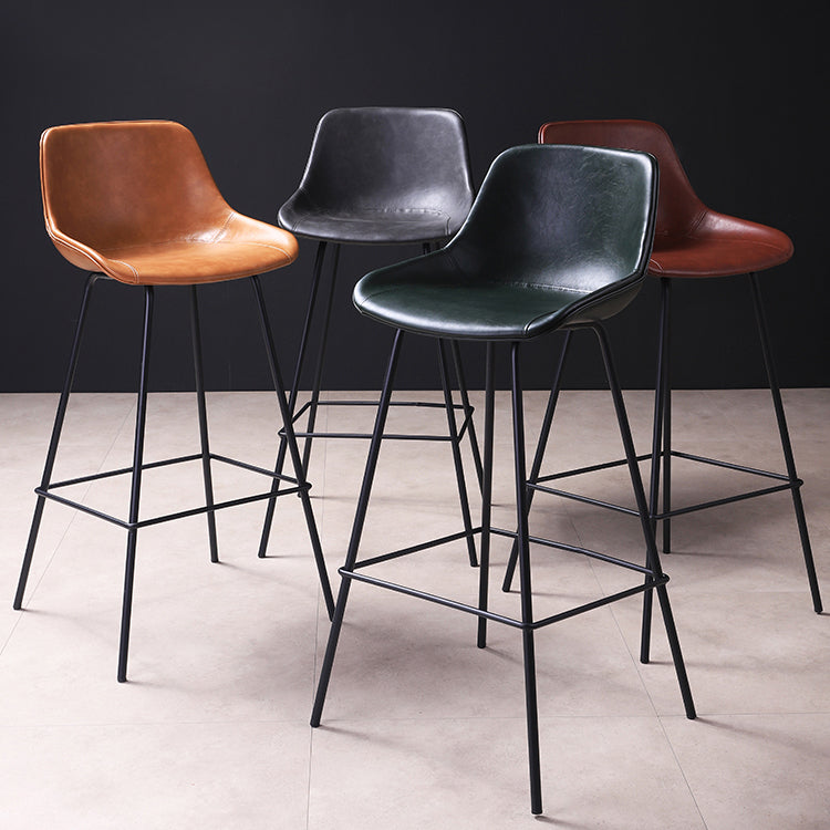 Industrial Leather Distressed Barstool Black Living Room Bar Stool with Bucket Seat