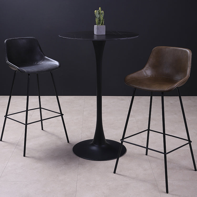 Industrial Leather Distressed Barstool Black Living Room Bar Stool with Bucket Seat