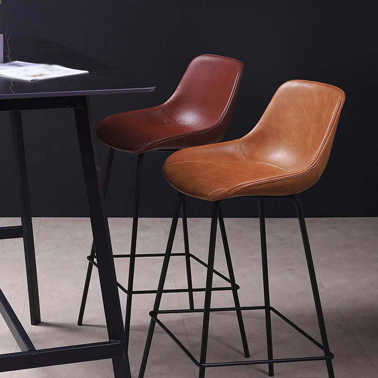 Industrial Leather Distressed Barstool Black Living Room Bar Stool with Bucket Seat