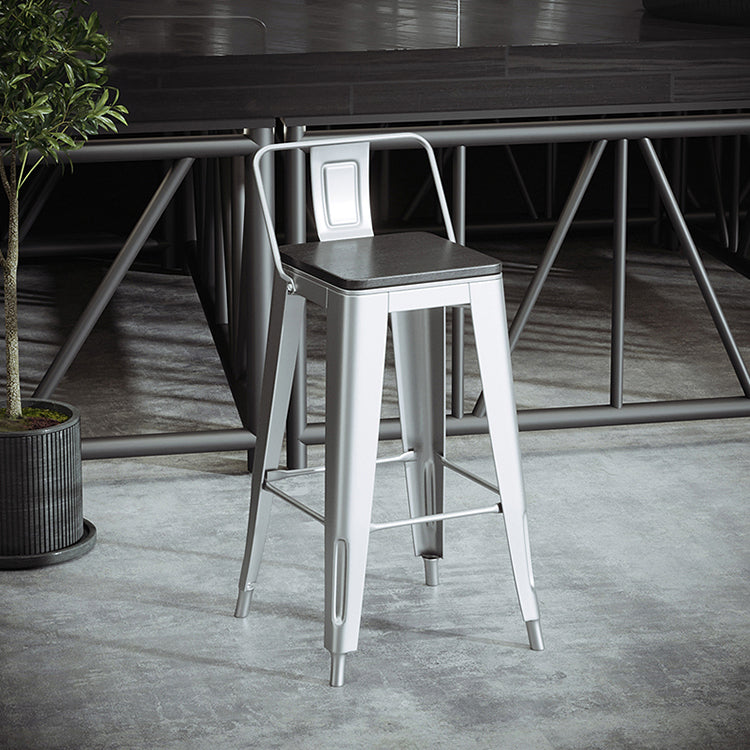 Industriële zilveren aanrechtkrukken Iron houten bar bristol krukken met lage rug