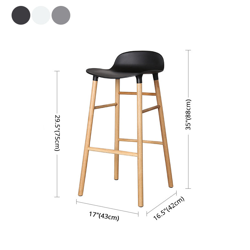 Taburete de bar interior de plástico sin brazos, moderno, con reposapiés y base de madera