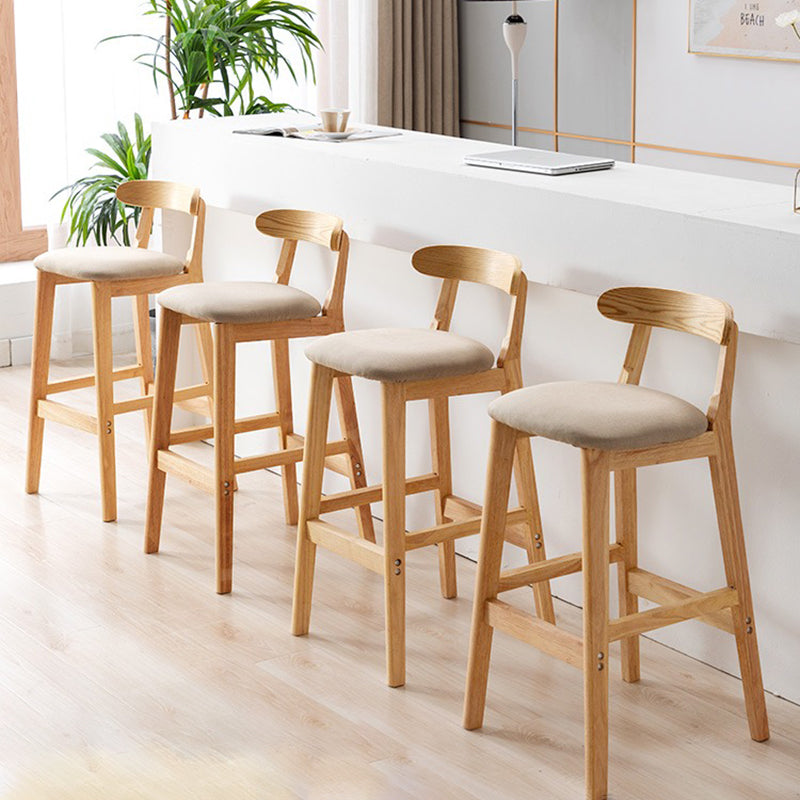 Taburete de bar sin brazos con respaldo moderno, taburete de bar de madera para tienda de té con leche con cojín