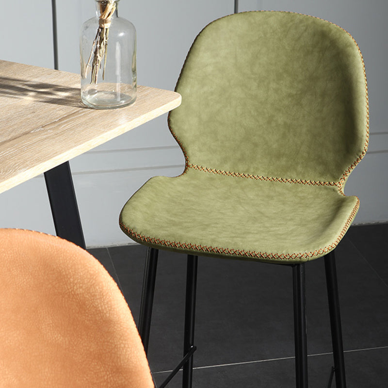 Taburete de bar sin brazos con respaldo moderno, taburete de bar de hierro para balcón con cojín de cuero