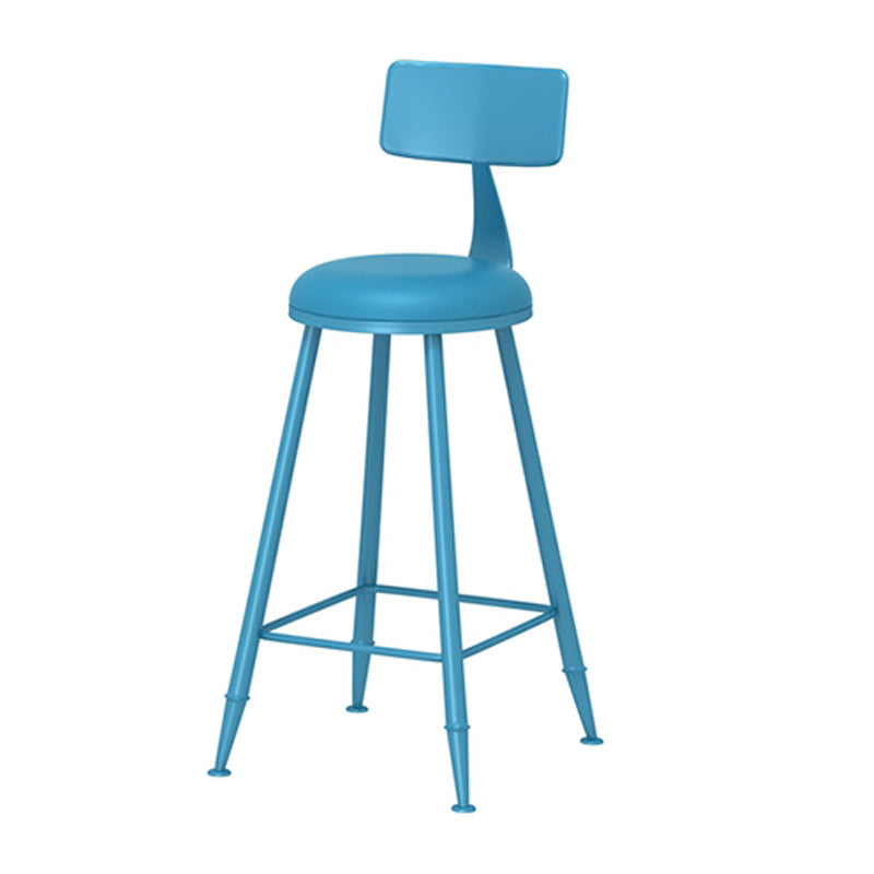 Taburete de bar moderno de hierro con respaldo de silla de mostrador redondo de cuero para cafetería