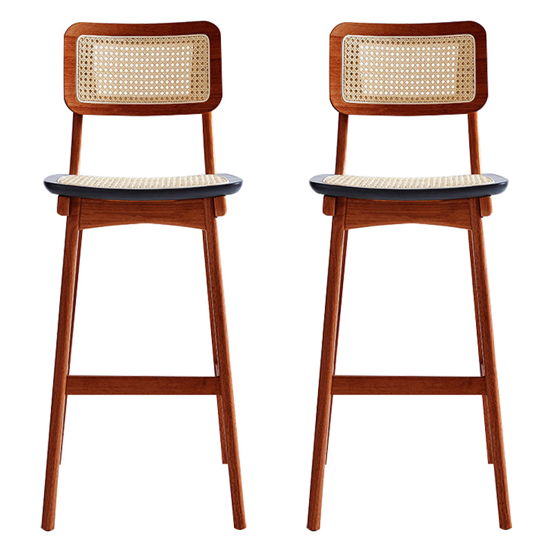 Taburete de bar cuadrado moderno de ratán, reposapiés interior, mostrador trasero bajo con patas de madera