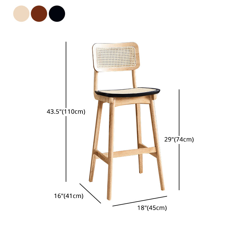 Taburete de bar cuadrado moderno de ratán, reposapiés interior, mostrador trasero bajo con patas de madera