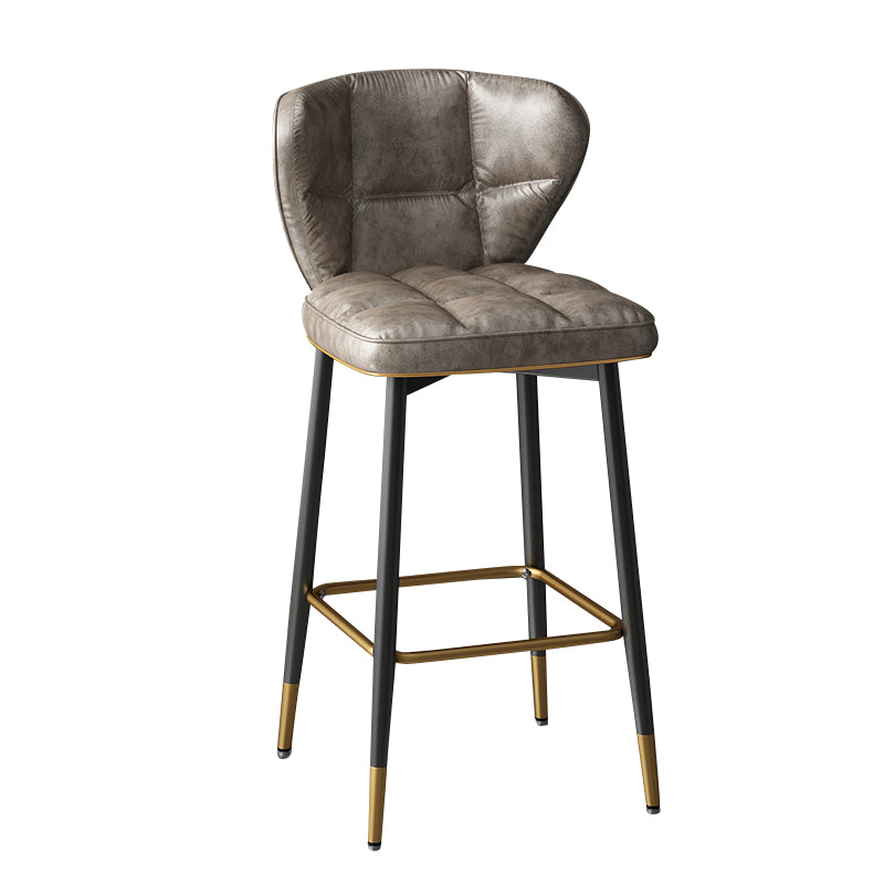 Taburete de bar de cuero contemporáneo, taburete con respaldo bajo para interiores con patas de acero