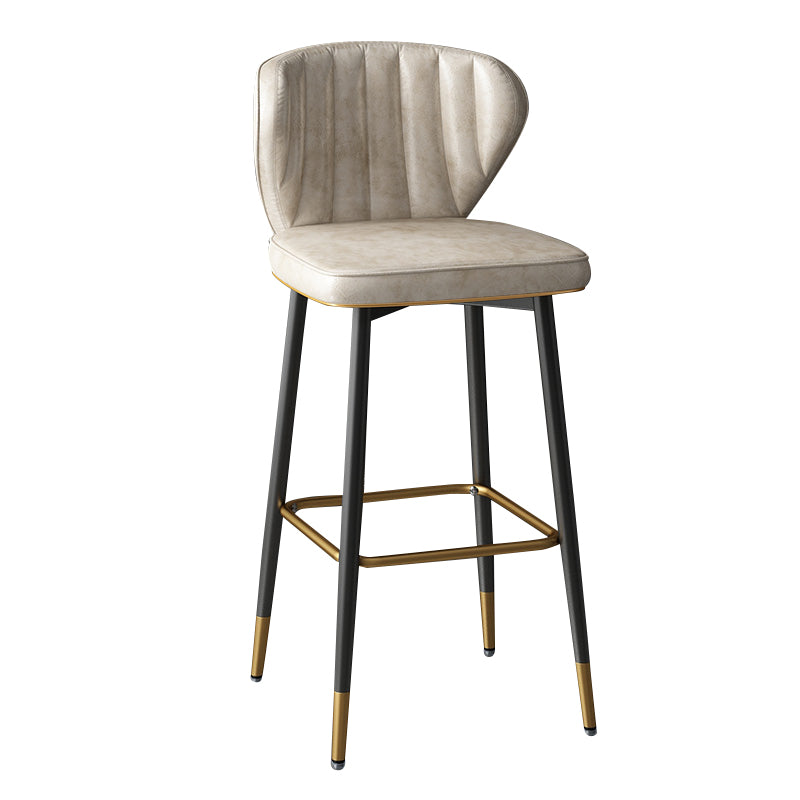 Taburete de bar de cuero contemporáneo, taburete con respaldo bajo para interiores con patas de acero