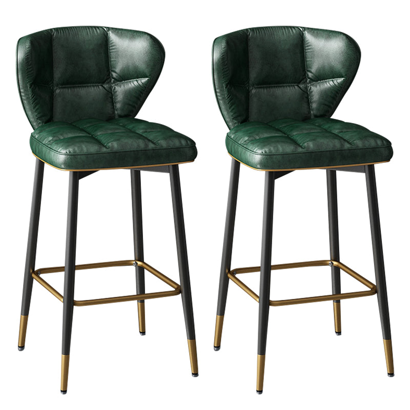 Taburete de bar de cuero contemporáneo, taburete con respaldo bajo para interiores con patas de acero