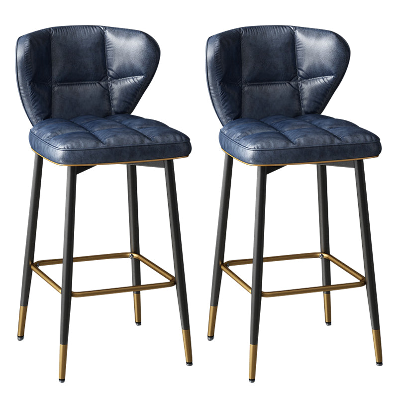 Taburete de bar de cuero contemporáneo, taburete con respaldo bajo para interiores con patas de acero
