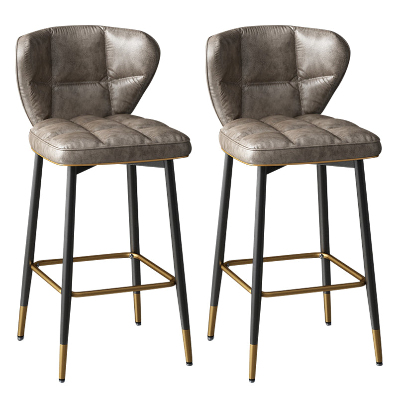 Taburete de bar de cuero contemporáneo, taburete con respaldo bajo para interiores con patas de acero