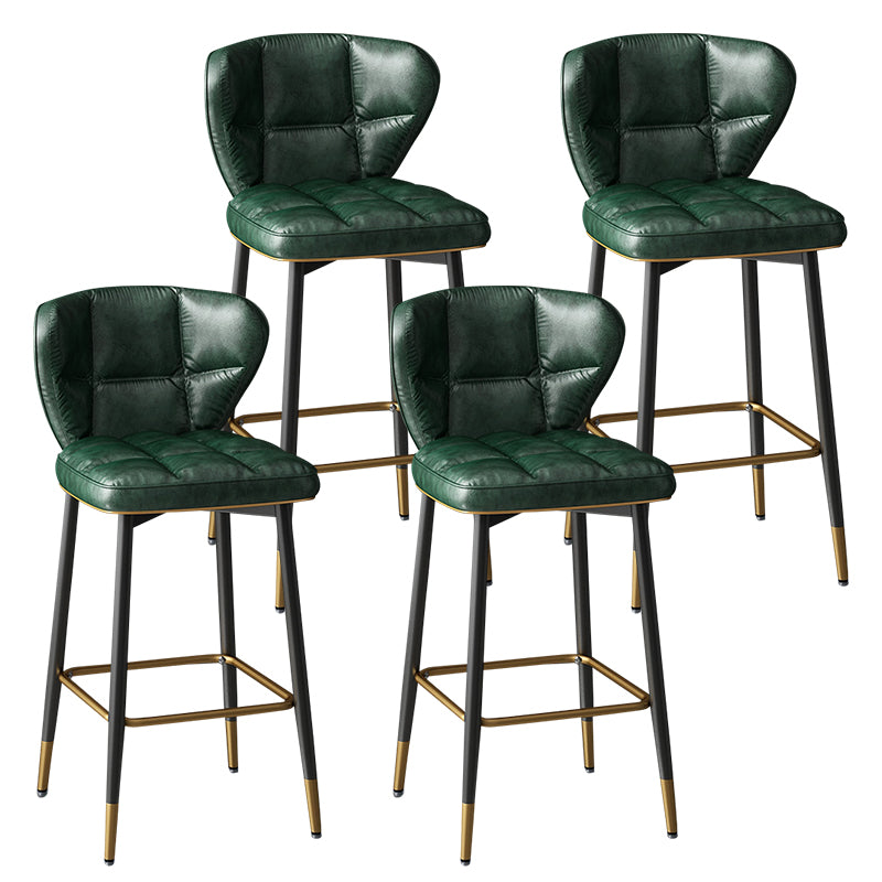 Taburete de bar de cuero contemporáneo, taburete con respaldo bajo para interiores con patas de acero
