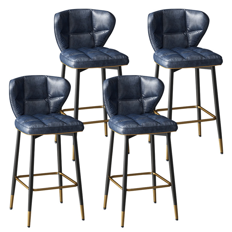Taburete de bar de cuero contemporáneo, taburete con respaldo bajo para interiores con patas de acero