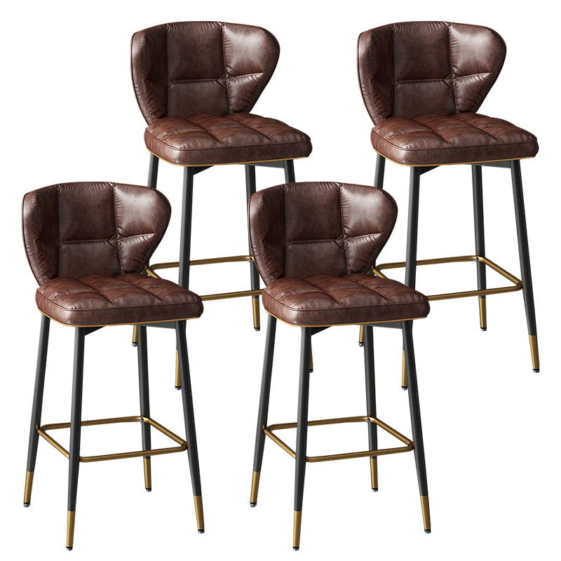 Taburete de bar de cuero contemporáneo, taburete con respaldo bajo para interiores con patas de acero