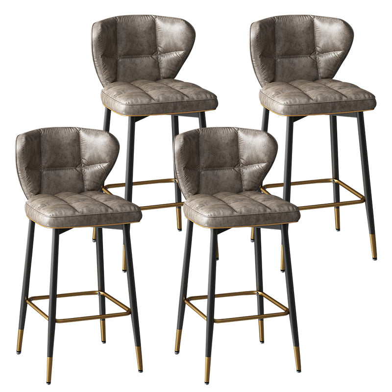 Taburete de bar de cuero contemporáneo, taburete con respaldo bajo para interiores con patas de acero