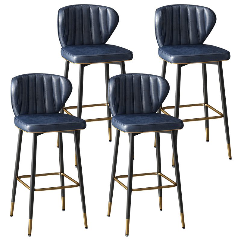 Taburete de bar de cuero contemporáneo, taburete con respaldo bajo para interiores con patas de acero