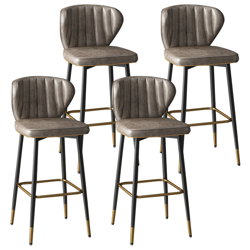 Taburete de bar de cuero contemporáneo, taburete con respaldo bajo para interiores con patas de acero