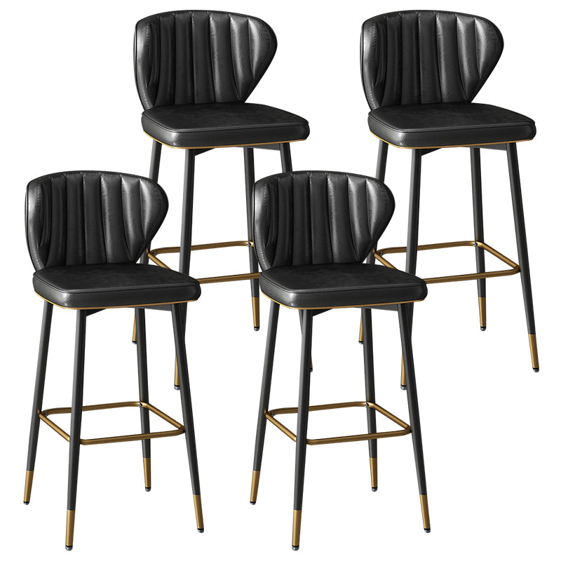 Taburete de bar de cuero contemporáneo, taburete con respaldo bajo para interiores con patas de acero