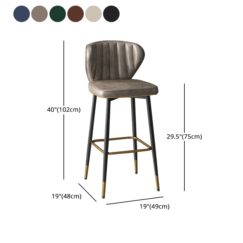 Taburete de bar de cuero contemporáneo, taburete con respaldo bajo para interiores con patas de acero