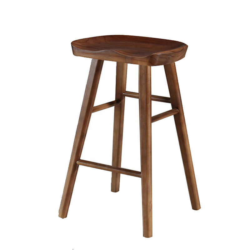 Taburete de bar de madera moderno, asiento contorneado, reposapiés interior sin respaldo, taburete para mostrador