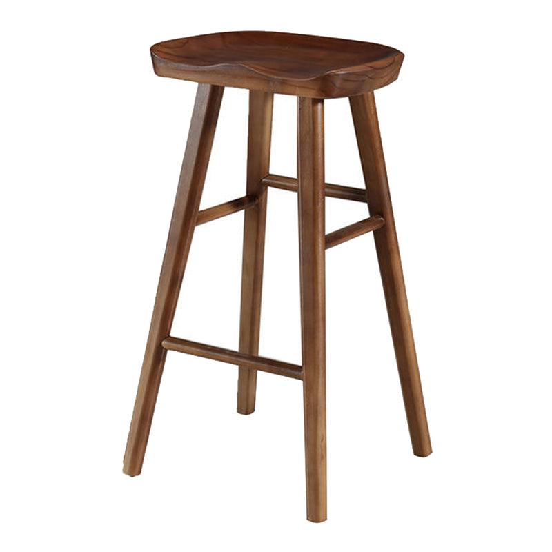 Taburete de bar de madera moderno, asiento contorneado, reposapiés interior sin respaldo, taburete para mostrador