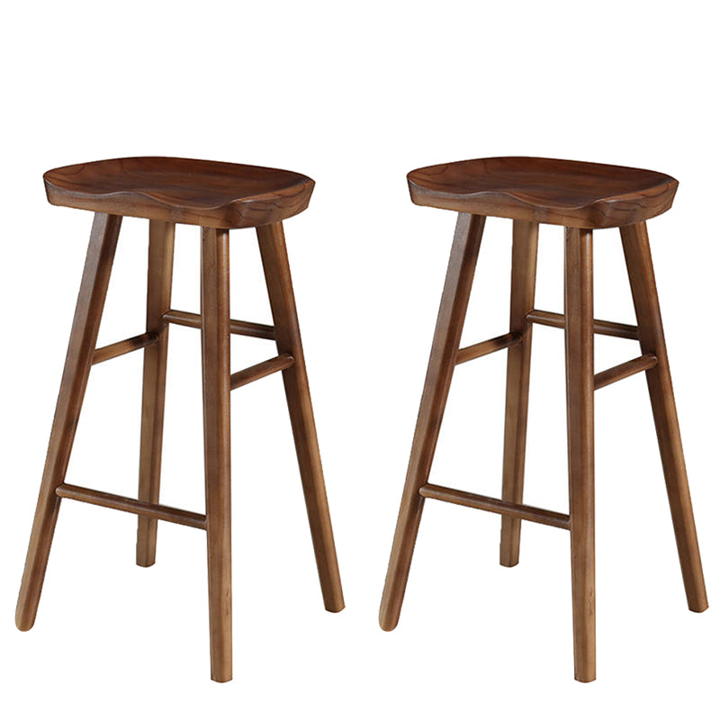 Taburete de bar de madera moderno, asiento contorneado, reposapiés interior sin respaldo, taburete para mostrador