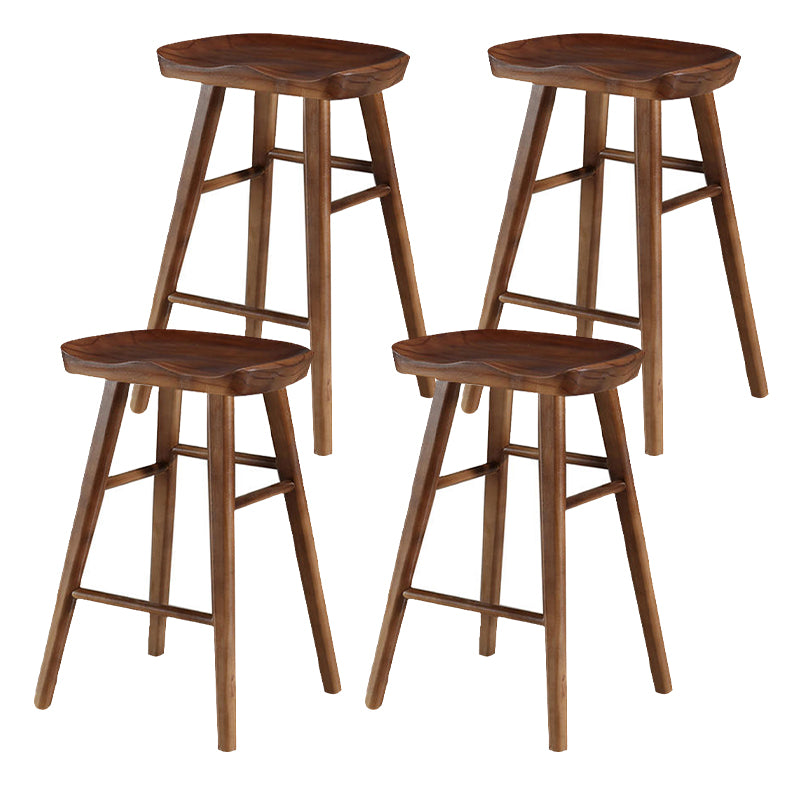 Taburete de bar de madera moderno, asiento contorneado, reposapiés interior sin respaldo, taburete para mostrador