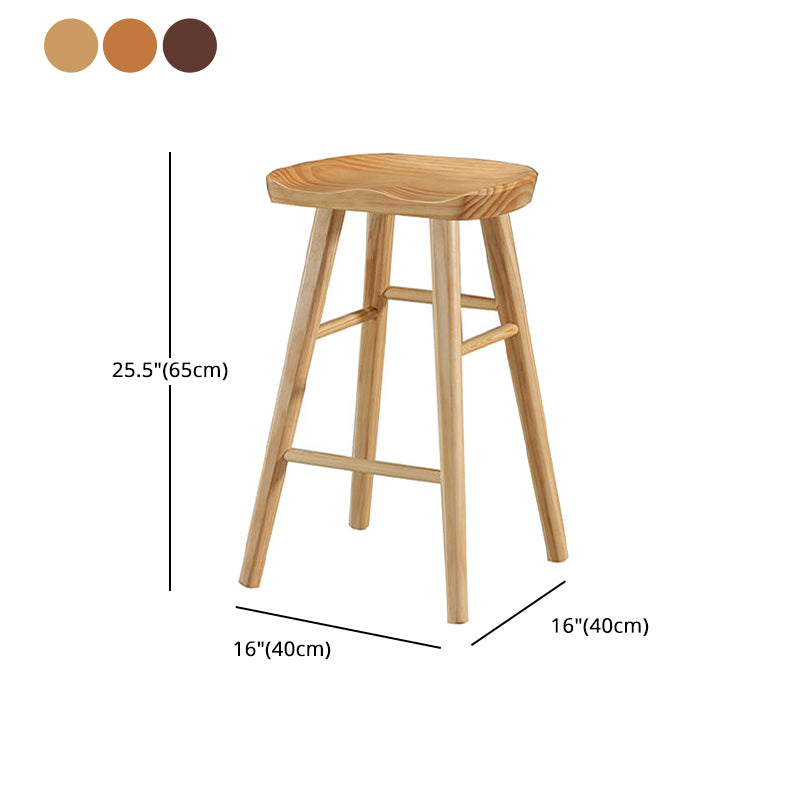 Taburete de bar de madera moderno, asiento contorneado, reposapiés interior sin respaldo, taburete para mostrador