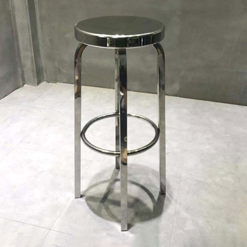 Silver Industrial 29.5" H Barstool Glossy Stainless Steel Brushed Tall Stool 1 Piece