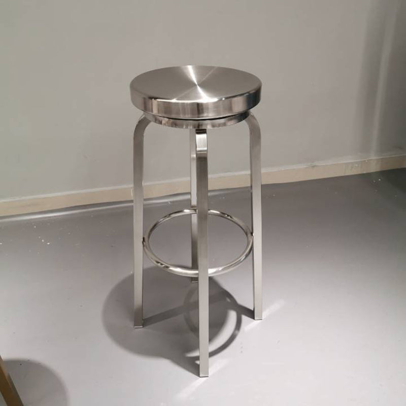 Silver Industrial 29.5" H Barstool Glossy Stainless Steel Brushed Tall Stool 1 Piece