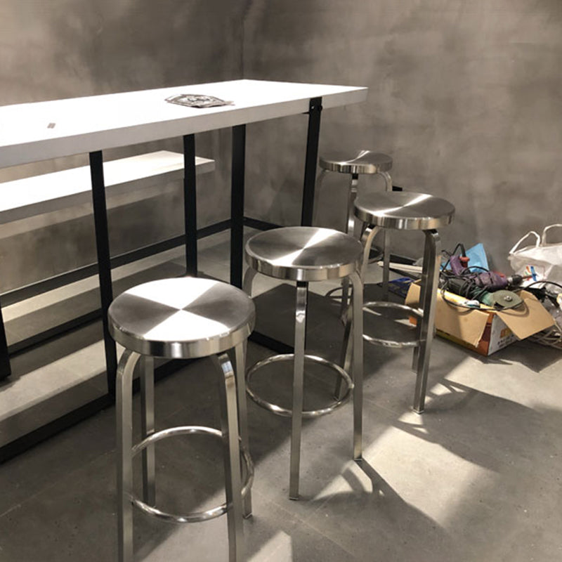 Silver Industrial 29.5" H Barstool Glossy Stainless Steel Brushed Tall Stool 1 Piece