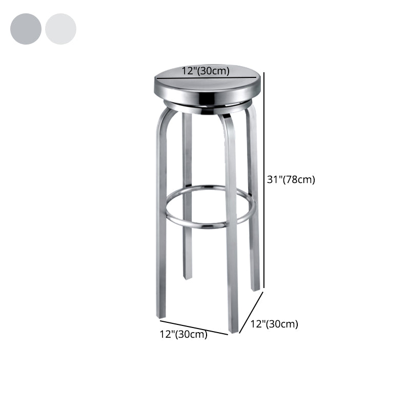 Silver Industrial 29.5" H Barstool Glossy Stainless Steel Brushed Tall Stool 1 Piece