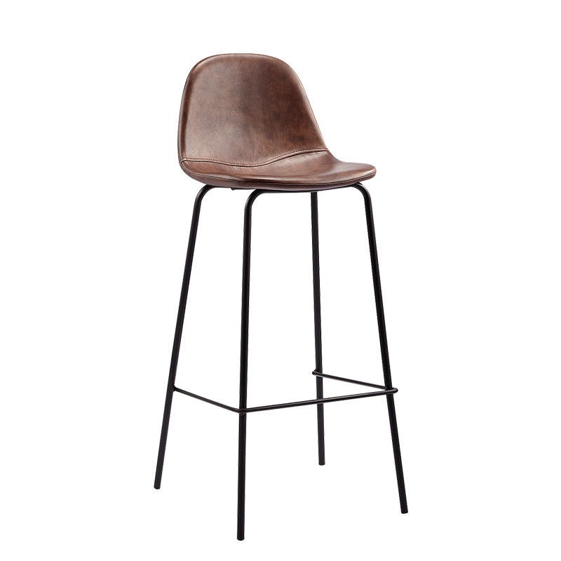 Tabouret de bar industriel à dossier bas en cuir vieilli matelassé, ensemble de 2