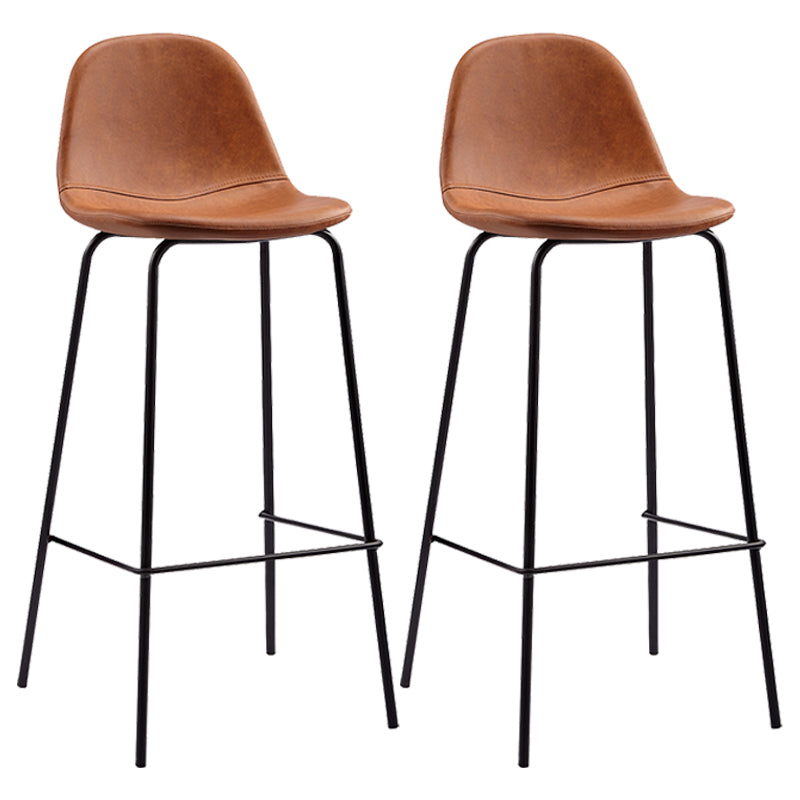 Tabouret de bar industriel à dossier bas en cuir vieilli matelassé, ensemble de 2