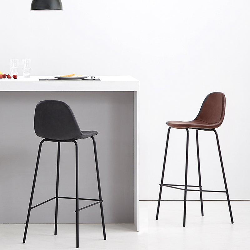 Tabouret de bar industriel à dossier bas en cuir vieilli matelassé, ensemble de 2