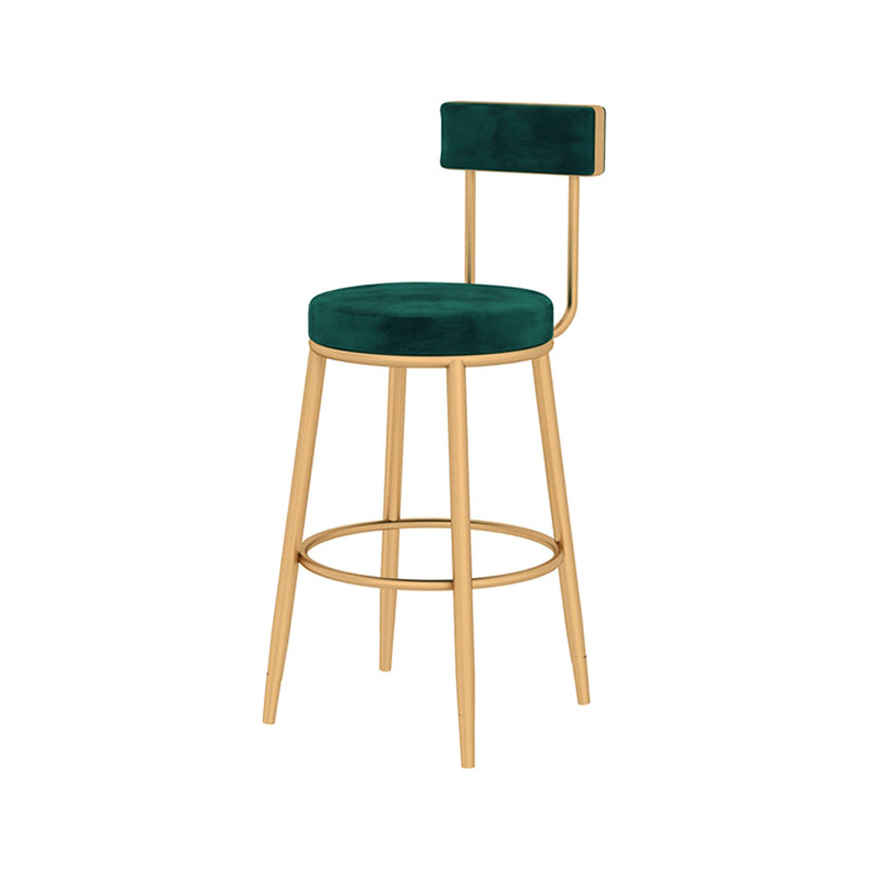 Taburete de bar con respaldo bajo y cojín de terciopelo estilo Glam, con patas de metal