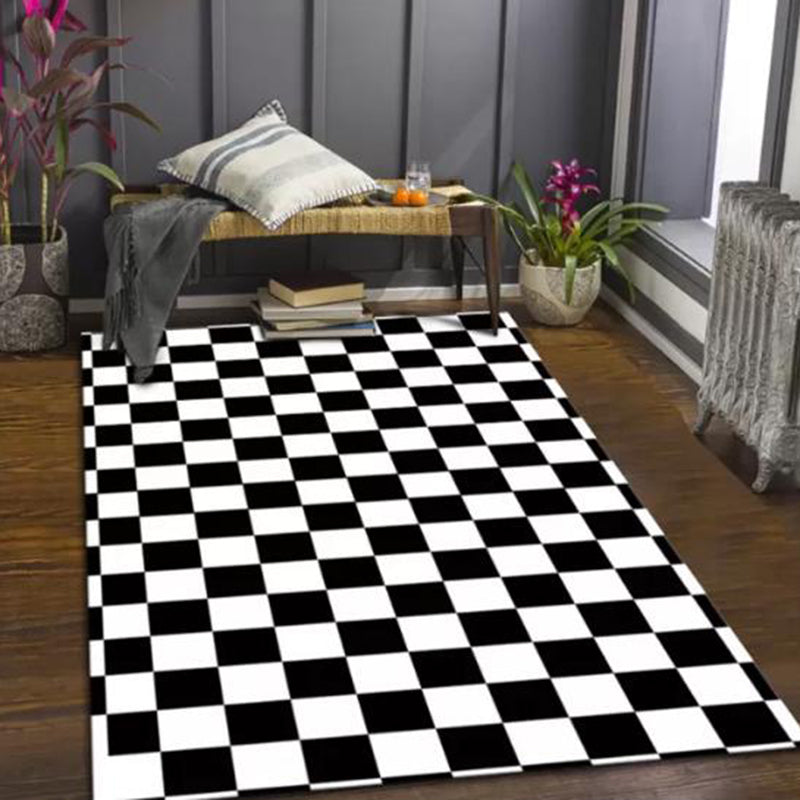 Black Modern Rug Polyester Circle Area Rug Non-Slip Backing Rug for Living Room