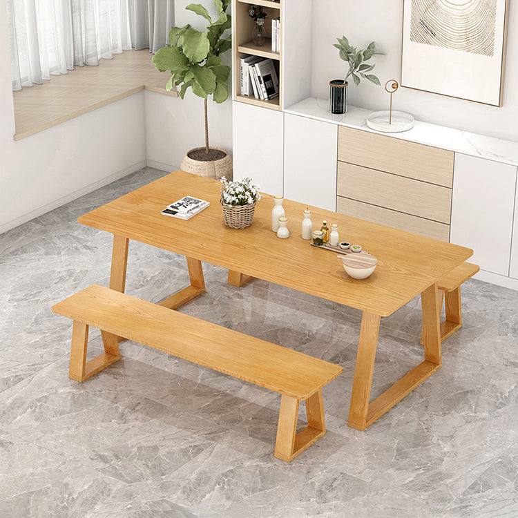 Modern Pine Solid Wood Table Rectangle Table with Double Pedestal Base
