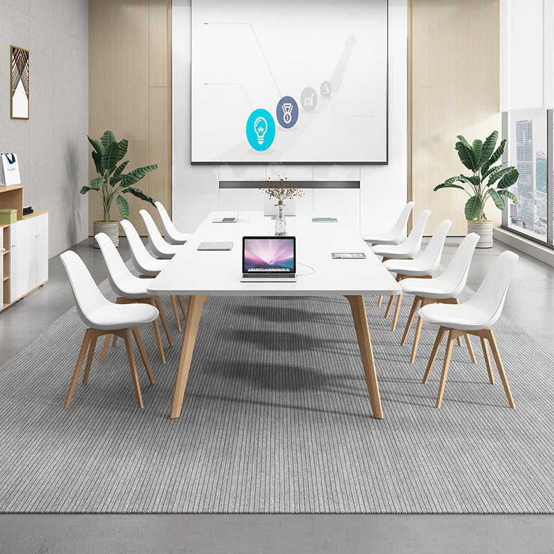 Manufactured Wood Contemporary Rectangle Table White Wood Top Table with 4 Legs