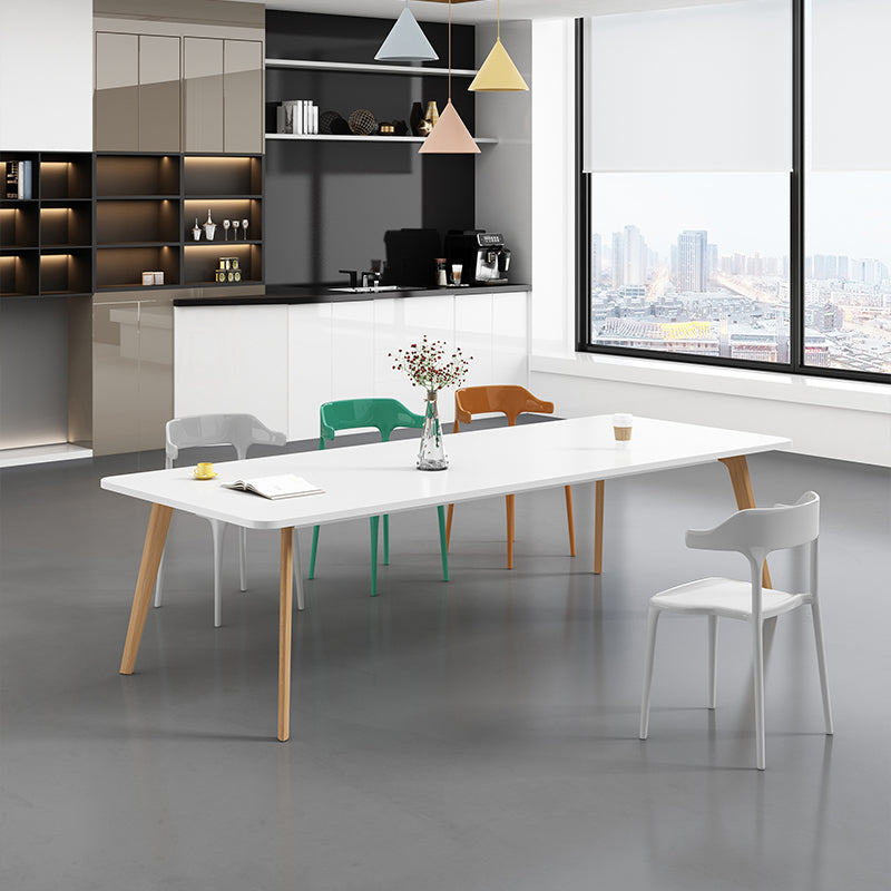 Manufactured Wood Contemporary Rectangle Table White Wood Top Table with 4 Legs