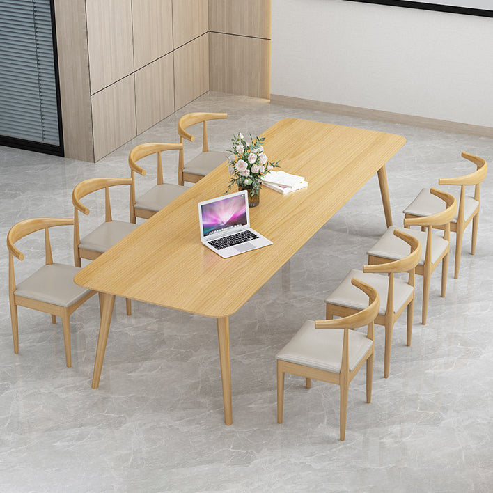 Rectangle 4 Legs Minimalist Table Wood Color Fixed Table of Solid Wood