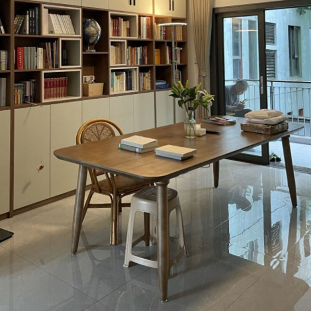 Mesa de color madera con forma rectangular, mesa de madera maciza, simplicidad con 4 patas