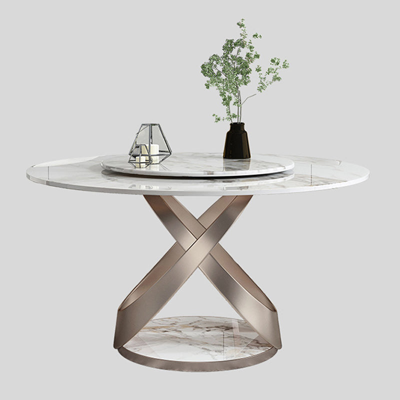 Glam Round Shape White Table Sintered Stone Standard Dining Table with Pedestal Base
