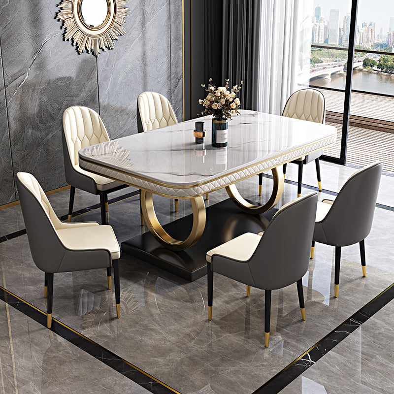 Rectangle Table Traditional Luxury Dinner Room Furniture with Metal Base