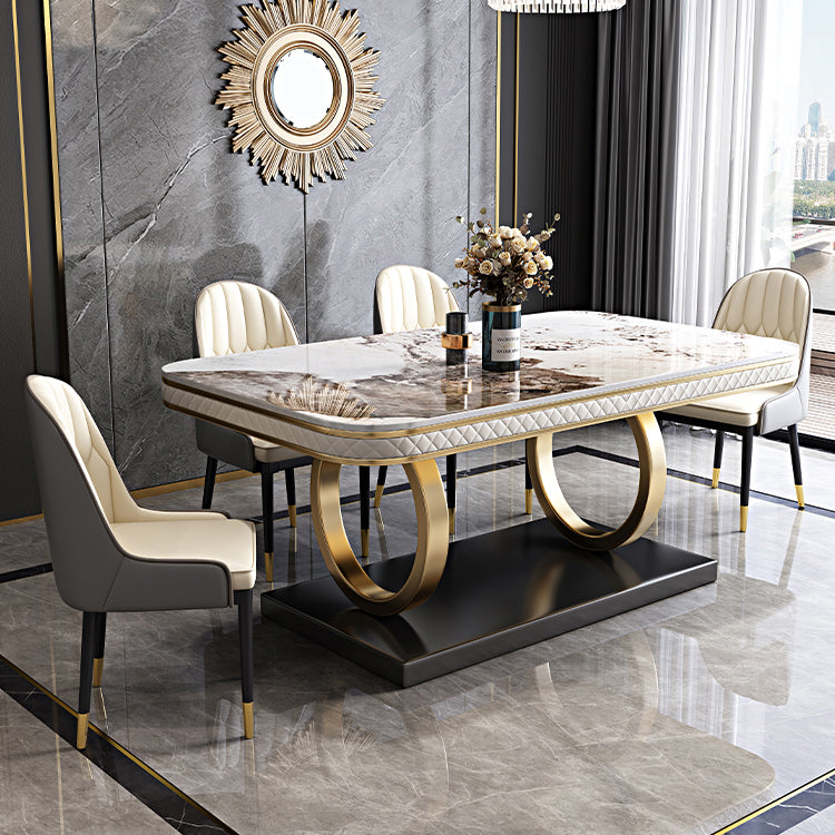 Rectangle Table Traditional Luxury Dinner Room Furniture with Metal Base