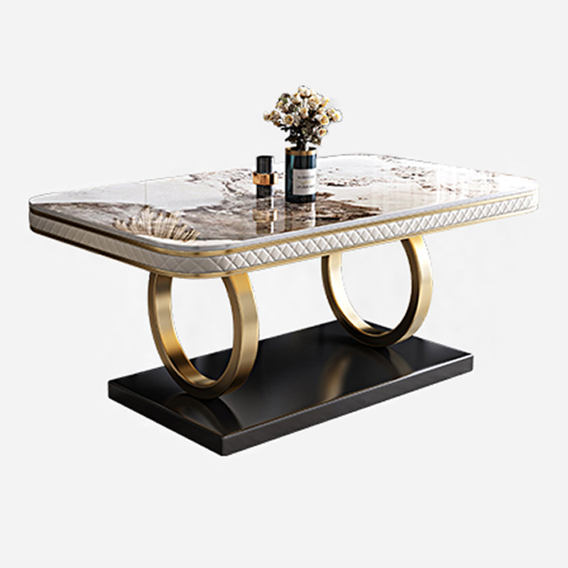 Rectangle Table Traditional Luxury Dinner Room Furniture with Metal Base
