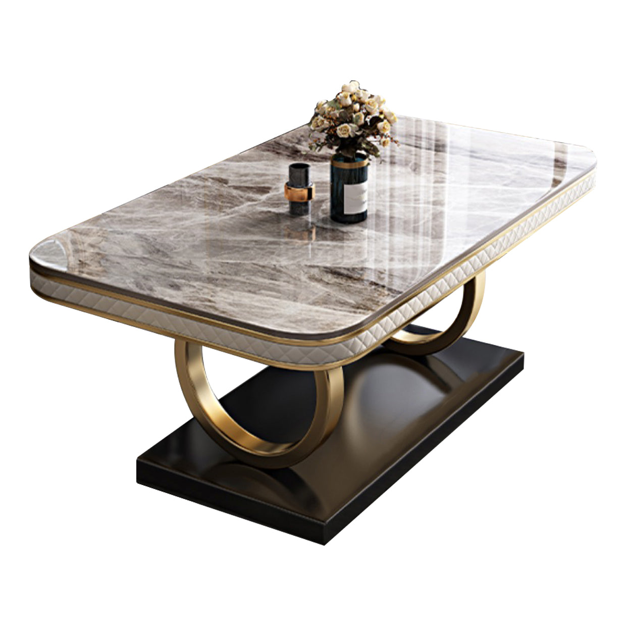 Rectangle Table Traditional Luxury Dinner Room Furniture with Metal Base