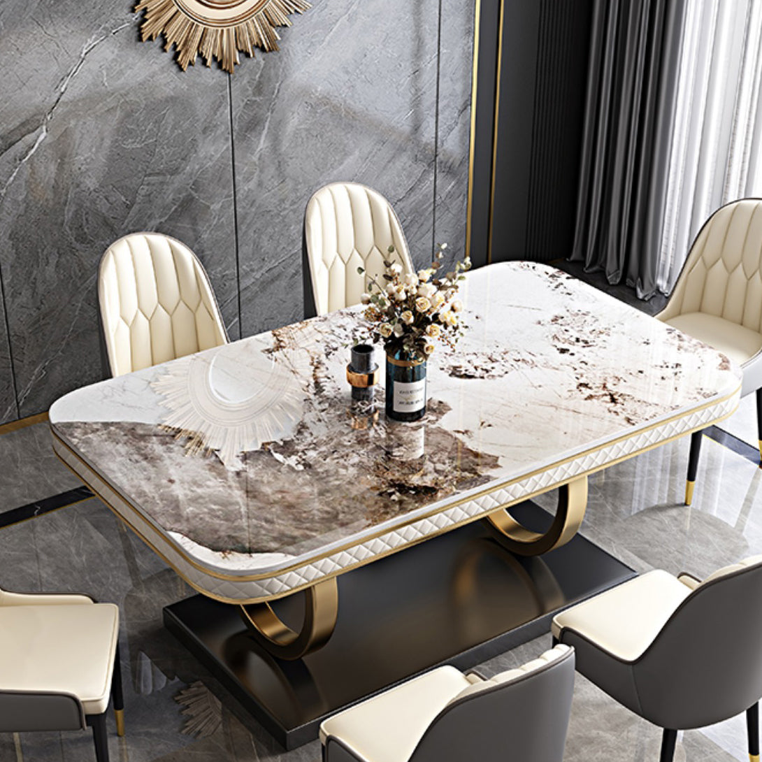 Rectangle Table Traditional Luxury Dinner Room Furniture with Metal Base